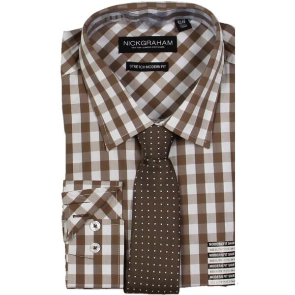 Nick Graham Mens Check Print Modern Fit Dress Shirt - Image 2